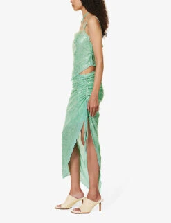 Splash Asymmetric-hem Sequin-embellished Woven Midi Skirt -Whistles Store R04161067 SEAGREEN ALT01
