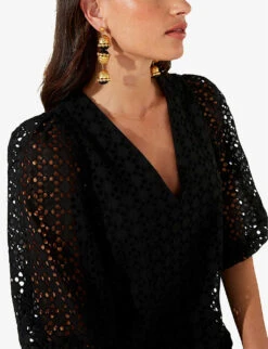 Broderie-anglaise V-neck Cotton Top -Whistles Store R04161727 BLACK ALT02