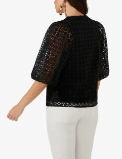 Broderie-anglaise V-neck Cotton Top -Whistles Store R04161727 BLACK ALT03