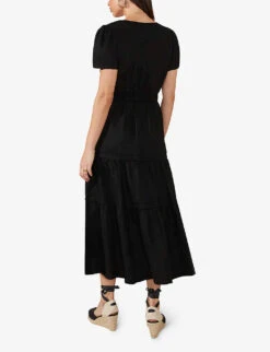 V-neck Shirred-waist Linen Midi Dress 10 V-neck Shirred-waist Linen Midi Dress -Whistles Store R04161729 BLACK ALT03