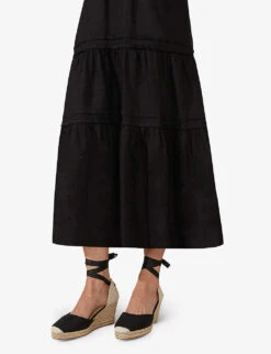 V-neck Shirred-waist Linen Midi Dress 11 V-neck Shirred-waist Linen Midi Dress -Whistles Store R04161729 BLACK ALT04