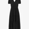 V-neck Shirred-waist Linen Midi Dress -Whistles Store R04161729 BLACK M