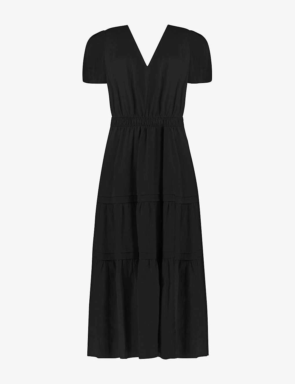 V-neck Shirred-waist Linen Midi Dress 3 V-neck Shirred-waist Linen Midi Dress