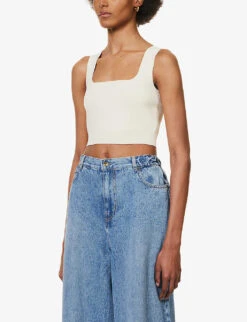 Square-neck Cropped Knitted Bralette -Whistles Store R04164691 BIRCH ALT02