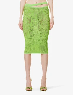 Cut-out Slim-fit Cotton-blend Midi Skirt -Whistles Store R04165256 GREEN ALT02