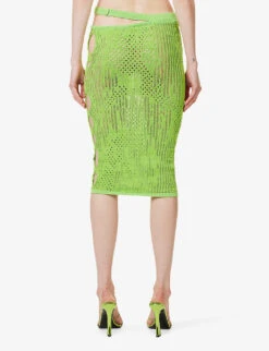 Cut-out Slim-fit Cotton-blend Midi Skirt -Whistles Store R04165256 GREEN ALT03