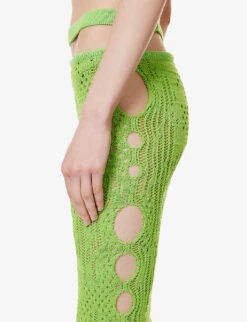 Cut-out Slim-fit Cotton-blend Midi Skirt -Whistles Store R04165256 GREEN ALT04