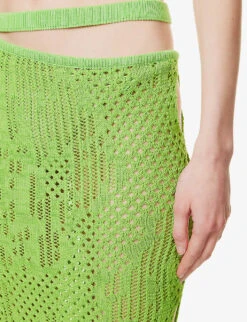 Cut-out Slim-fit Cotton-blend Midi Skirt -Whistles Store R04165256 GREEN ALT05