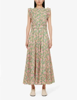 ME AND EM Floral-print Ruffle-trim Cotton Maxi Dress -Whistles Store R04165540 CREAMPURPLEORANGE ALT02