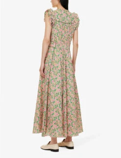ME AND EM Floral-print Ruffle-trim Cotton Maxi Dress -Whistles Store R04165540 CREAMPURPLEORANGE ALT03
