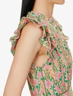 ME AND EM Floral-print Ruffle-trim Cotton Maxi Dress -Whistles Store R04165540 CREAMPURPLEORANGE ALT04