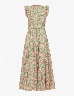 ME AND EM Floral-print Ruffle-trim Cotton Maxi Dress