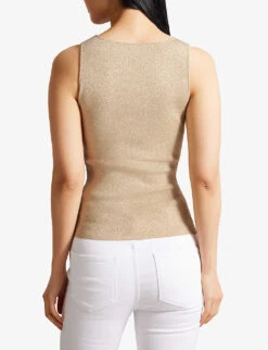 Ted Baker Metallic-thread Round-neck Stretch-knit Vest Top -Whistles Store R04166181 GOLD ALT03