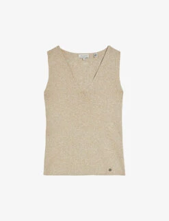 Ted Baker Metallic-thread Round-neck Stretch-knit Vest Top