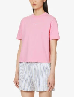 Brand-embroidery Boxy-fit Cotton-jersey T-shirt -Whistles Store R04166219 DUSTYROSE ALT02