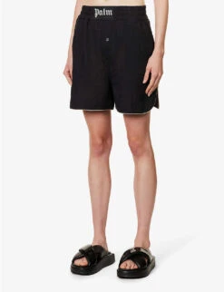Palm Angels Logo-patch High-rise Linen Shorts -Whistles Store R04166266 BLACKBLACK ALT02