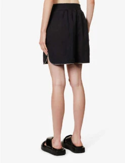 Palm Angels Logo-patch High-rise Linen Shorts -Whistles Store R04166266 BLACKBLACK ALT03