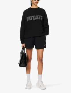 Crystal-embellished Logo-print Organic-cotton Shorts -Whistles Store R04166485 BLACK ALT01