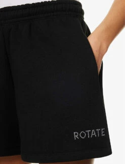 Crystal-embellished Logo-print Organic-cotton Shorts -Whistles Store R04166485 BLACK ALT04