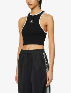 Logo-embroidered Racerback Stretch-organic Cotton Top -Whistles Store R04166493 BLACK ALT02