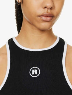 Logo-embroidered Racerback Stretch-organic Cotton Top -Whistles Store R04166493 BLACK ALT04