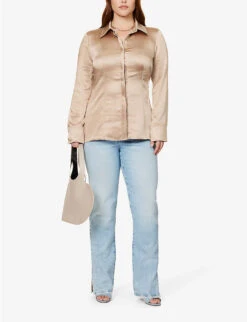 GOOD AMERICAN Long-sleeved Satin Woven Shirt -Whistles Store R04166631 CHAMPAGNE005 ALT01