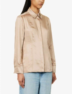 GOOD AMERICAN Long-sleeved Satin Woven Shirt -Whistles Store R04166631 CHAMPAGNE005 ALT03