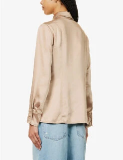 GOOD AMERICAN Long-sleeved Satin Woven Shirt -Whistles Store R04166631 CHAMPAGNE005 ALT04