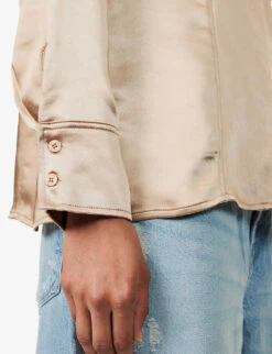 GOOD AMERICAN Long-sleeved Satin Woven Shirt -Whistles Store R04166631 CHAMPAGNE005 ALT05