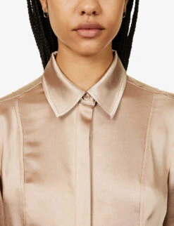 GOOD AMERICAN Long-sleeved Satin Woven Shirt -Whistles Store R04166631 CHAMPAGNE005 ALT06