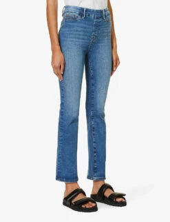 GOOD AMERICAN Pull On Straight Faded-wash Straight High-rise Stretch-denim Jeans -Whistles Store R04166636 INDIGO490 ALT03