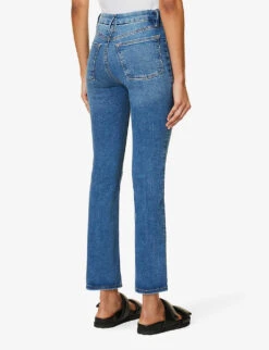 GOOD AMERICAN Pull On Straight Faded-wash Straight High-rise Stretch-denim Jeans -Whistles Store R04166636 INDIGO490 ALT04