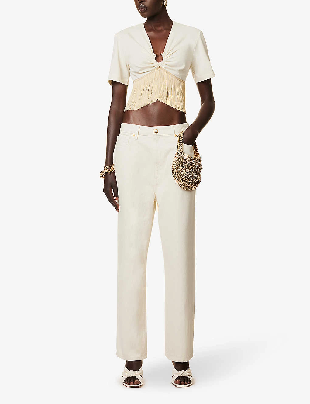 Paco Rabanne Tassel-trimmed Cropped Regular-fit Cotton T-shirt 4 Paco Rabanne Tassel-trimmed Cropped Regular-fit Cotton T-shirt - Image 2