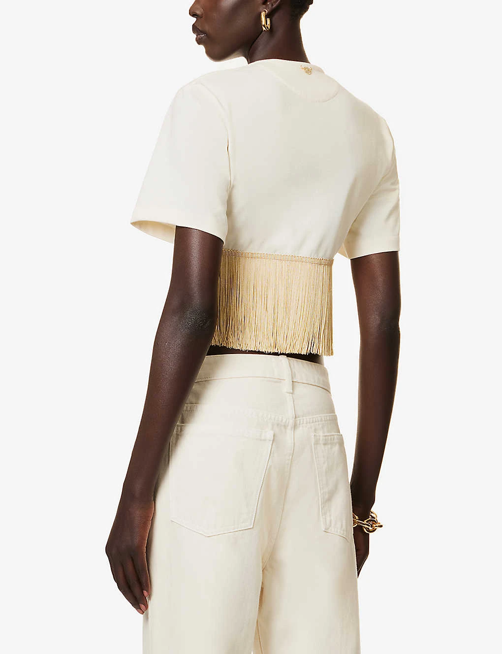 Paco Rabanne Tassel-trimmed Cropped Regular-fit Cotton T-shirt 6 Paco Rabanne Tassel-trimmed Cropped Regular-fit Cotton T-shirt - Image 4