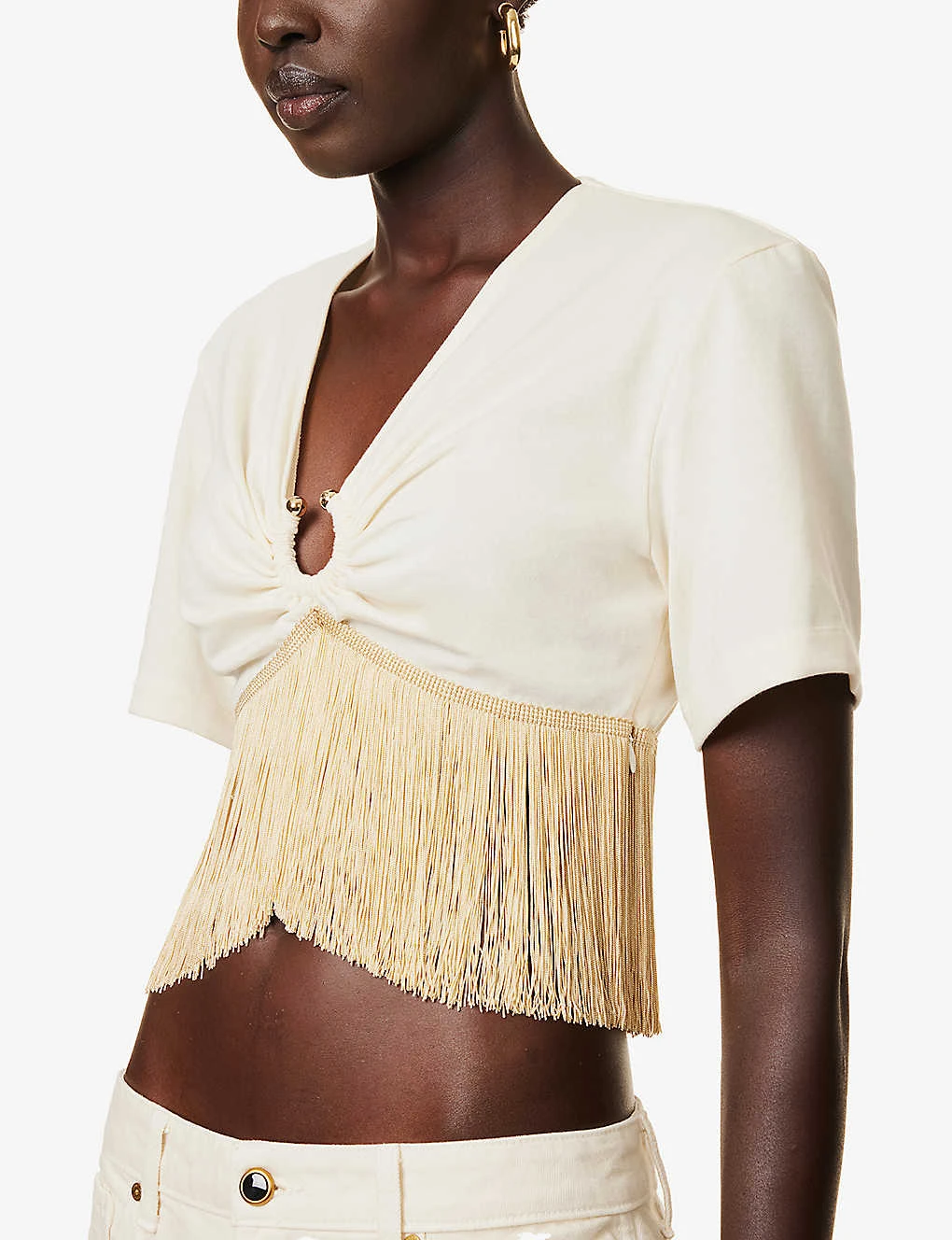 Paco Rabanne Tassel-trimmed Cropped Regular-fit Cotton T-shirt 7 Paco Rabanne Tassel-trimmed Cropped Regular-fit Cotton T-shirt - Image 5