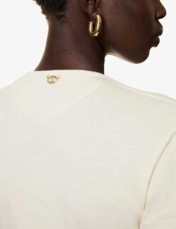 Paco Rabanne Tassel-trimmed Cropped Regular-fit Cotton T-shirt 13 Paco Rabanne Tassel-trimmed Cropped Regular-fit Cotton T-shirt -Whistles Store R04166767 NUDE ALT05