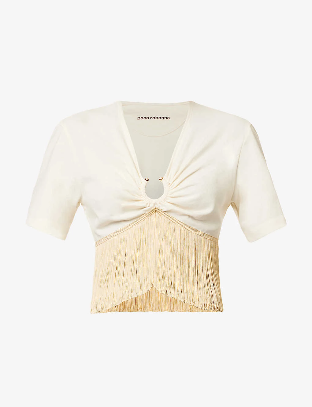 Paco Rabanne Tassel-trimmed Cropped Regular-fit Cotton T-shirt 3 Paco Rabanne Tassel-trimmed Cropped Regular-fit Cotton T-shirt