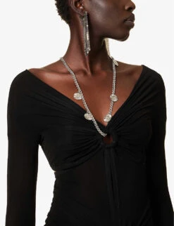 Paco Rabanne Gathered-front Semi-sheer Slim-fit Stretch-woven Maxi Dress -Whistles Store R04166768 BLACK ALT04