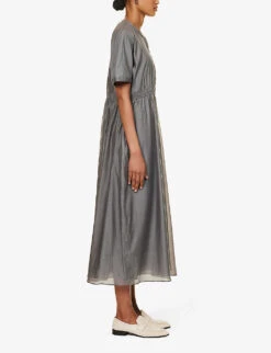 Ribes Gathered-waist Cotton And Silk-blend Maxi Dress -Whistles Store R04167347 MEDIUMGREY ALT02