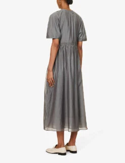 Ribes Gathered-waist Cotton And Silk-blend Maxi Dress -Whistles Store R04167347 MEDIUMGREY ALT03