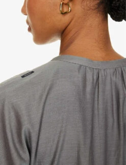 Ribes Gathered-waist Cotton And Silk-blend Maxi Dress -Whistles Store R04167347 MEDIUMGREY ALT04