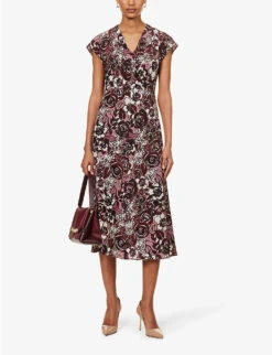 Affeto Floral-print Silk Midi Dress 8 Affeto Floral-print Silk Midi Dress -Whistles Store R04167357 BORDEAUX ALT01