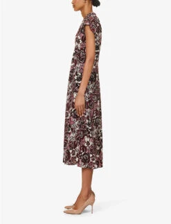 Affeto Floral-print Silk Midi Dress 9 Affeto Floral-print Silk Midi Dress -Whistles Store R04167357 BORDEAUX ALT02