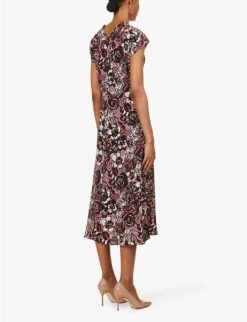 Affeto Floral-print Silk Midi Dress 10 Affeto Floral-print Silk Midi Dress -Whistles Store R04167357 BORDEAUX ALT03
