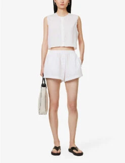 Yoko Elasticated-waistband Relaxed-fit Cotton-poplin Boxers -Whistles Store R04167915 WHITE ALT01