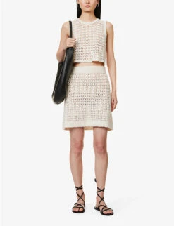 Lucy High-rise Semi-sheer Regular-fit Cotton-crochet Mini Skirt -Whistles Store R04167921 CREME ALT01
