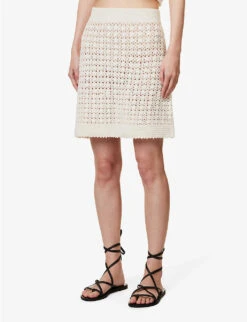 Lucy High-rise Semi-sheer Regular-fit Cotton-crochet Mini Skirt -Whistles Store R04167921 CREME ALT02
