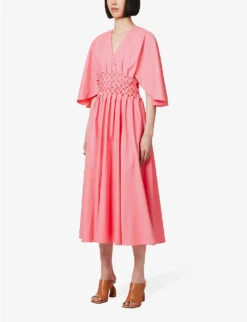 Esti Woven-bodice Cotton Midi Dress 10 Esti Woven-bodice Cotton Midi Dress -Whistles Store R04168587 AMARANTH ALT02