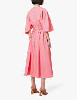 Esti Woven-bodice Cotton Midi Dress 11 Esti Woven-bodice Cotton Midi Dress -Whistles Store R04168587 AMARANTH ALT03