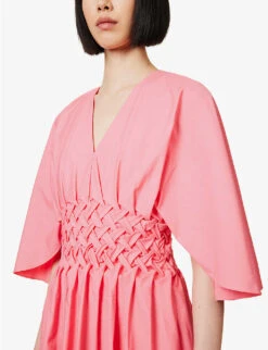 Esti Woven-bodice Cotton Midi Dress 12 Esti Woven-bodice Cotton Midi Dress -Whistles Store R04168587 AMARANTH ALT04